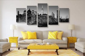 Quadri 5 pezzi – Centro di New York in bianco e nero