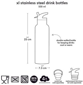 A Little Lovely Company - borraccia in acciaio inox, 500 ml - arcobaleno