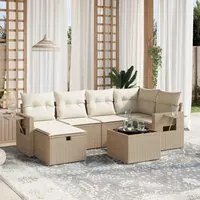 Set Divani da Giardino 7 pz con Cuscini Beige in Polyrattan 3263804