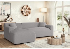 Divano angolare grigio chiaro (con penisola a sinistra e chaise lounge) rivestito in velluto a coste Martin – Ropez