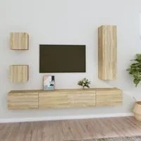 Set di Mobili Porta TV 5 pz Rovere Sonoma in Legno Multistrato 3114448