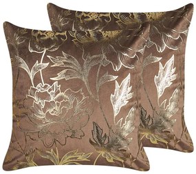 Set di 2 cuscini decorativi velluto marrone e oro 45 x 45 cm DAFFODIL Beliani
