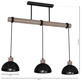 Lampadario su filo  ERIK 3xE27/60W/230V marrone/nero
