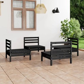 Set divani da giardino 4 pz nero in legno massello di pino