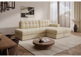 Divano angolare marrone chiaro allungabile (con penisola a destra/con chaise lounge) con rivestimento in velluto Blezalt – ELTAP