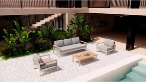 Salotto Da Esterno 5 Posti In Alluminio Con Tavolino E Cuscini Boston Avorio