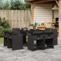 Set da Pranzo da Giardino 9 pz con Cuscini Nero in Polyrattan 3277962