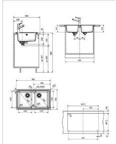 Lavello integrato 2 vasche FRANKE Boston L 86 x L 50 cm