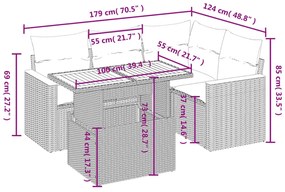 Set divani da giardino 5 pz con cuscini in polyrattan nero