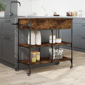 Carrello da cucina rovere fumo 105x42x95 cm legno multistrato