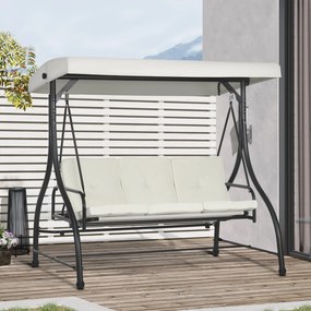 Dondolo Letto da Giardino 3 Posti con Tettuccio Regolabile 195x117x175 cm in Acciaio e Poliestere Crema e Nero...