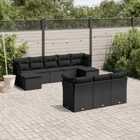 Set Divani da Giardino 10pz con Cuscini in Polyrattan Nero 3218325