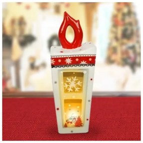Trade Shop - Lanterna In Ceramica Candela Con Lumino Elettrico 34 Cm Decorazioni Natalizie