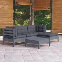 Set Divani da Giardino 5 pz con Cuscini Grigi Massello di Pino 3096354