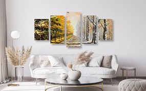 Quadri 5 pezzi – Viale autunnale di alberi