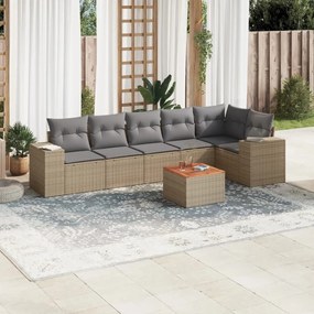 Set divani da giardino 7 pz con cuscini beige in polyrattan