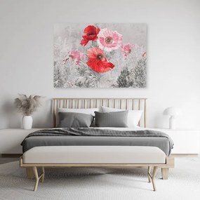 Quadro su tela, Poppies rossi su un prato grigio  Dimensioni 60x40