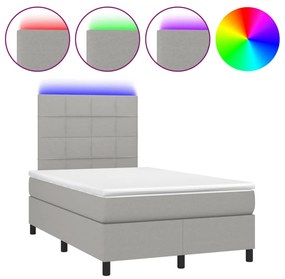 Letto a molle materasso e led grigio chiaro 120x190 cm tessuto