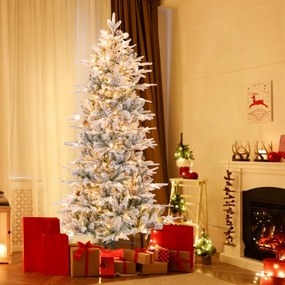 Costway Albero di Natale innevato con 210 luci 715 punte miste 36 pigne naturali, Albero di Natale slim da 180cm