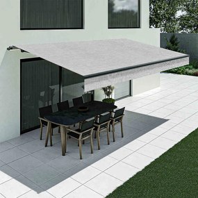 Tenda da sole grigio chiaro con mantovana dritta, modello Basic senza cassonetto, 2400 x 1500 mm, con manovella, configurazione individuale
