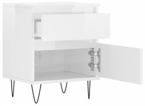 Comodini 2pz Bianco Lucido 40x35x50 cm in Legno Multistrato