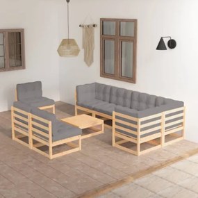 Set Divani da Giardino 9 pz con Cuscini Legno Massello di Pino