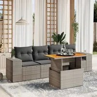 Set Divano da Giardino 5 pz con Cuscini Grigio in Polyrattan 3272516