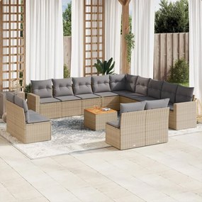 Set divano da giardino 14 pz con cuscini beige misto polyrattan