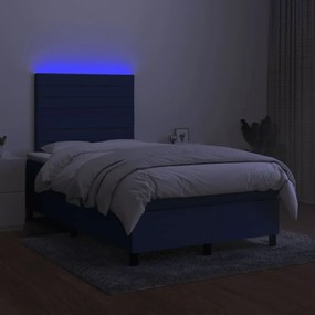 Letto a molle con materasso e led blu 120x190 cm in tessuto