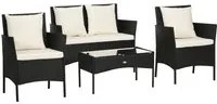 Set Salotto da Giardino Divano 2 Poltrone e Tavolino in Rattan PE Nero