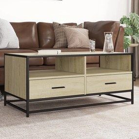 Tavolino Rovere Sonoma 100x50x45 Cm Legno Multistrato E Metallo /