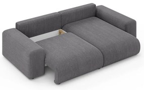 Divano angolare grigio allungabile/con contenitore (con composizione variabile) con rivestimento in velluto a coste Luma – Ropez
