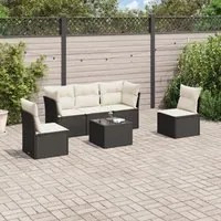 Set Divano da Giardino 6 pz con Cuscini Nero in Polyrattan 3249195