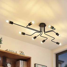 Plafoniera soffitto Elimar Lindby, dimmerabile, Nero, Soggiorno / Sala da pranzo, Metallo, Vintage, Plafoniera