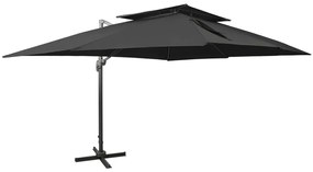 Ombrellone A Sbalzo Con Doppia Copertura 400x300 Cm Nero /