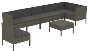 Set divani da giardino 8 pz con cuscini in polyrattan grigio