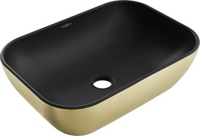 Mexen Rita lavabo da appoggio 45 x 32 cm, nero opaco/oro motivo linee - 21084577