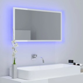 Specchio da bagno led bianco lucido 80x8,5x37 cm in acrilico