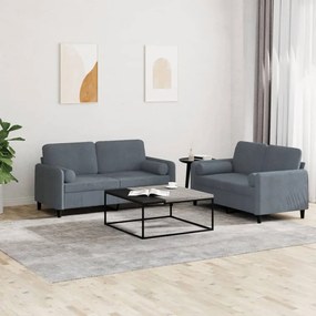 Set Di Divani 2 Pz Con Cuscini Grigio Scuro İn Velluto /