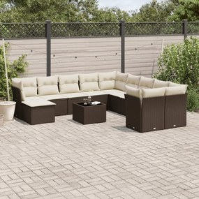 Set divani da giardino 12 pz con cuscini marrone in polyrattan