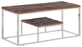 Tavolino argento acciaio inox e traverse legno massello