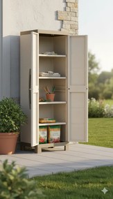 Armadio da Esterno 4 Ripiani 65x45x182H cm in Plastica Keter Excellence Alto Beige/Tortora...