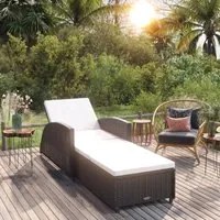 Lettino Prendisole con Cuscino Bianco Crema in Polyrattan Nero cod mxl 23226