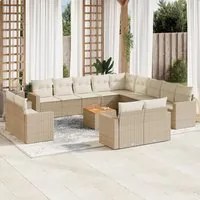 Set Divani da Giardino 14pz con Cuscini in Polyrattan Beige 3224399