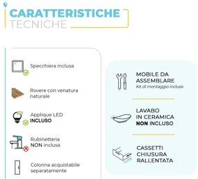 Mobile bagno sospeso 100 Town bianco top rovere fossile per lavabo dappoggio
