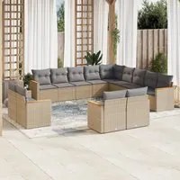 Set Divano da Giardino 13 pz con Cuscini Beige in Polyrattan 3258930