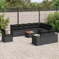 Set Divani da Giardino 11 pz con Cuscini in Polyrattan Nero 3225495