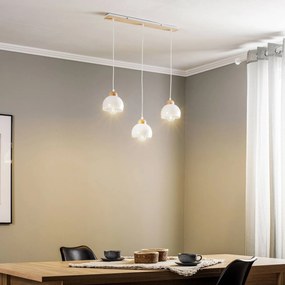 Eko-Light Lampada a sospensione Dama, 3 luci, bianco/legno chiaro