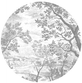 KEK Amsterdam Carta da parati panoramica Engraved Landscapes 7 Circle - BW - Durchmesser 1,9m