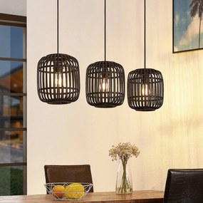 Lampada a sospensione Lindby Canyana, nera, a 3 luci, rattan, 105 cm